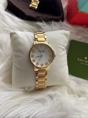 kate spade gold-tone dot dial bracelet watch with white face